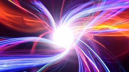 Poster - Colorful animation of electromagnetic fields surrounding a central sphere at dusk