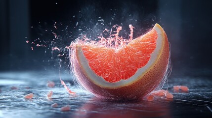 Poster - A slice of grapefruit with a water splash effect.