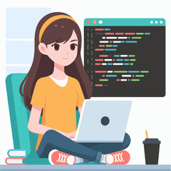 Coder female as professional programmer for web scripts tiny person concept Illustration 