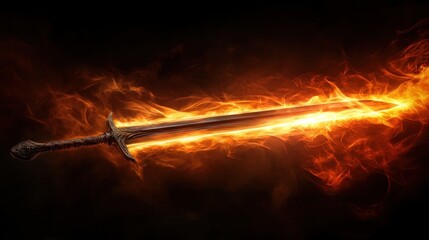 Sticker - A flaming sword is shown on a dark background with a trail of fire.