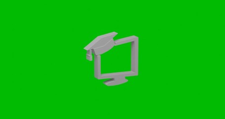 Poster - Animation of rotation of a white distance learning symbol with shadow. Simple and complex rotation. Seamless looped 4k animation on green chroma key background