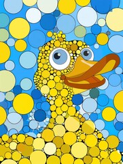 Canvas Print - Cartoon duck made of colorful polka dots on a blue background.