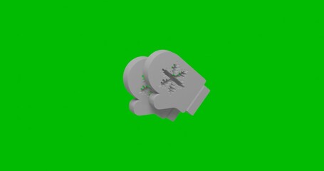 Poster - Animation of rotation of a white mittens symbol with shadow. Simple and complex rotation. Seamless looped 4k animation on green chroma key background