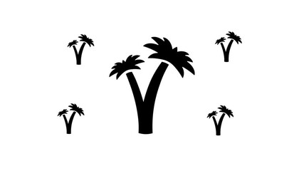 Poster - Zoom in and out animation the palm trees symbol. Large black symbol in the center and four small symbols around. Seamless looped 4k animation on white background