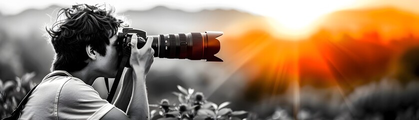 Wall Mural - Photographer Capturing Sunset Landscape.