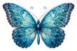© Sirinporn - Vibrant blue butterfly with delicate wings and intricate patterns perches on a pristine white background, its beauty and serenity captured in stunning digital illustration.