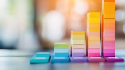 Poster - Colorful Wooden Blocks Stacked In Ascending Order To Form A Bar Graph.