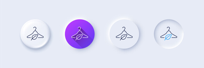 Poster - slow fashion line icon. neumorphic, purple gradient, 3d pin buttons. eco tested sign. fair trade sym