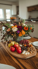 Sticker - A dining table in a clean Airbnb with a small charcuterie board on a wooden board