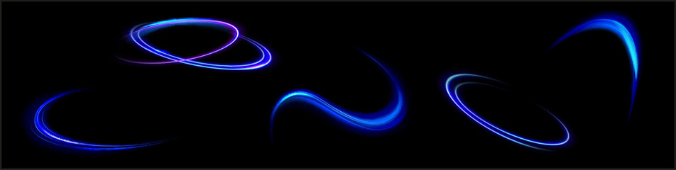 Poster - Blue glowing shiny lines effect vector background. Luminous white lines of speed. Light glowing effect. Light trail wave, fire path trace line and incandescence curve twirl.