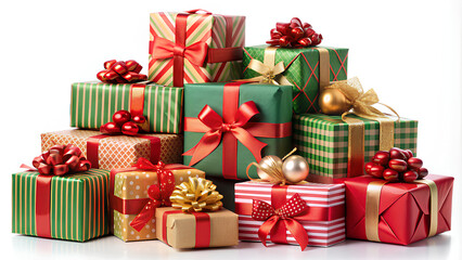 Pile of gifts isolated on white background. Clipping path