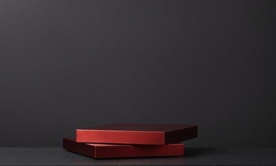 Red podium on a black background