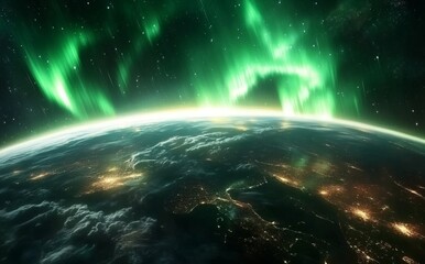 Wall Mural - a 3d illustration of a solar geomagnetic storm and northern lights. a realistic visualization of aur