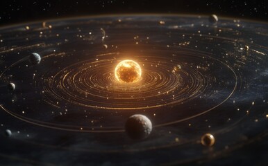 Wall Mural - a 3d illustration of a giant black hole and solar system. high quality digital space art in 5k.