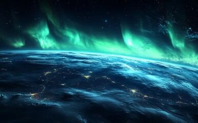 Wall Mural - an illustration of the solar geomagnetic storm and northern lights in 5k.