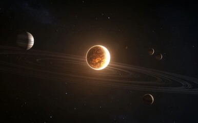 Wall Mural - illustration of giant black hole and solar system in 5k digital format - realistic depiction of spac