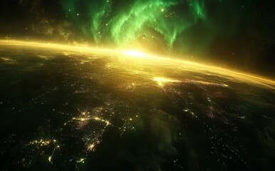 Wall Mural - a 3d illustration of the northern lights and solar geomagnetic storm. art of the aurora borealis in 