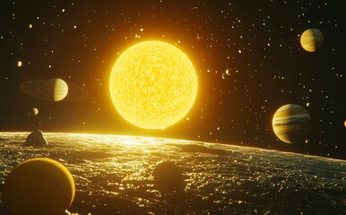 Wall Mural - a detailed 3d illustration of the solar system and sun in 5k resolution.