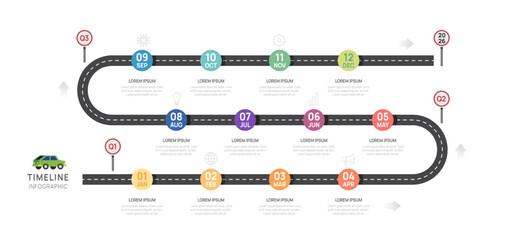 Wall Mural - infographic 2025 road timeline presentation, 12 months. elements diagram template for business. road