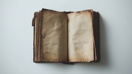 Poster - Two blank pages of an old book with aged stains and edges on white