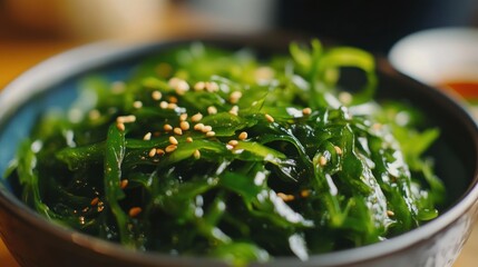 Close-up of Seaweed Salad with Sesame Seeds