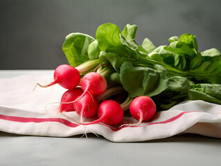 Wall Mural - Bunch of fresh radish on white table background 