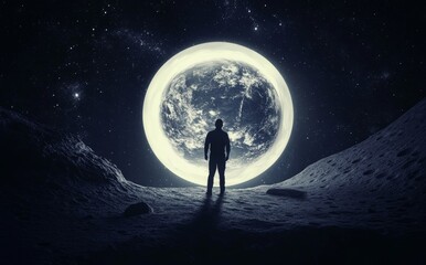 Wall Mural - a cg illustration of an astronaut on a space station near the planet earth. a high quality digital s