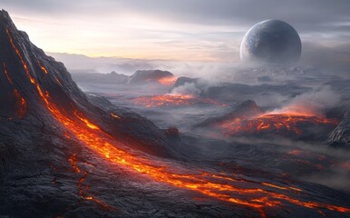 Wall Mural - the burning planet in 3d. high-quality digital space art in 5k - realistic rendering.