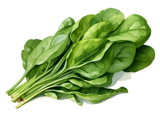 Wall Mural - Watercolor Illustration of green spinach on white background 