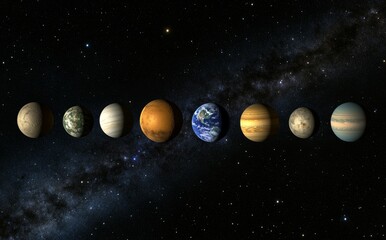 Wall Mural - illustration of the solar system in 3d. high quality digital space art - realistic visualization
