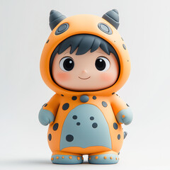 3D clay of a lovely boy wearing monster suit  isolated with  white background