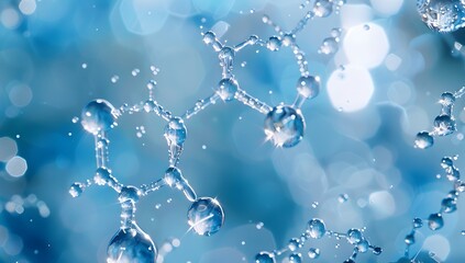 Poster - Water molecules and carbon layered on the chromatic background, in the scientific style, with chemical structure details in the foreground. The composition is symmetrical and balanced