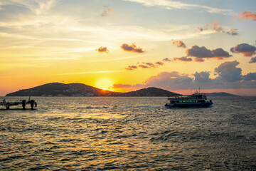 sunset over the adalar, prince islands and sea, istanbul