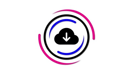 Poster - Cloud download icon with circle moving. Animation of download to cloud arrow. Downloading arrow.