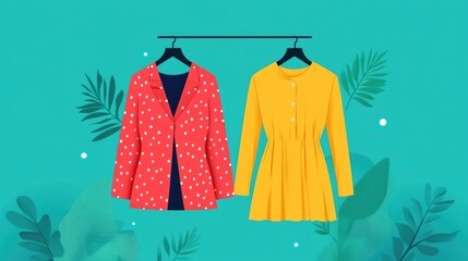 Poster - Ecommerce Fashion with Effortless Returns and Exchanges in Flat Design This image depicts a modern digital e commerce experience focused on customer friendly return and exchange policies