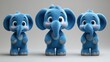 © Iswanto - Three cute blue elephant cartoon characters with big eyes and fluffy fur standing against a grey background.