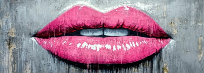 Poster - an abstraction art panorama of colorful mouth paintings with background colors and textures.