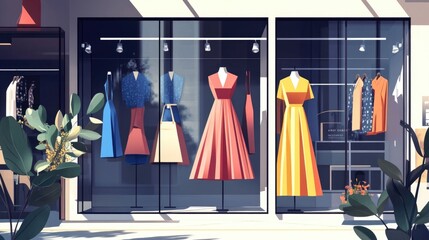 Poster - A flat design depicting the concept of fashion retail trend forecasting for new collections  The image showcases various fashion elements colors patterns