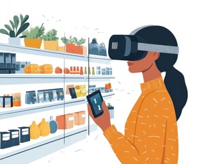 Poster - Innovative Retail Trends Showcasing a Cutting Edge Virtual Reality Shopping Experience Depicted Through a Flat Design