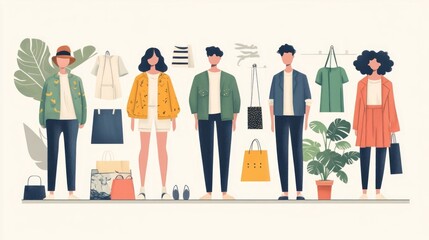 Poster - Trendy flat design showcasing a capsule collection of stylish fashion retail products with a modern minimalist aesthetic and appeal for the commercial industry