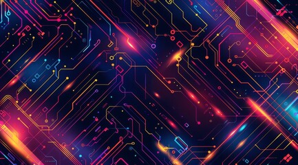 Poster - A vibrant circuit pattern filled with bright neon colors, perfect for any techoriented and digital themes