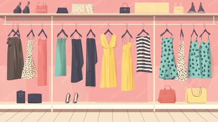 Poster - Retail fashion trends showcased in a contemporary minimalist store setting with a flat design style  Highlighting the latest clothing and apparel styles layout and promotional branding