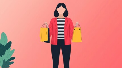 Poster - Flat Design of a Fashion Retail Customer Browsing and Exploring Online Outfits and Apparel on a Digital Shopping Platform or Website