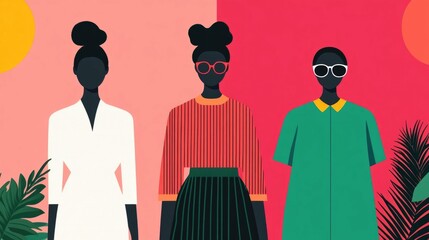 Poster - Flat design of a virtual fashion retail advisor providing style suggestions and outfit recommendations to customers for an online shopping experience