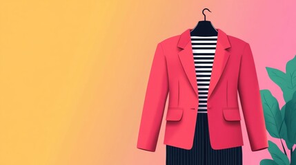Poster - Sleek and modern flat design of a virtual fashion style advisor platform for retail commerce featuring a minimalist digital interface to help customers find their perfect outfits and clothing online
