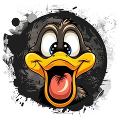 Sticker - Cartoon duck head with wide open mouth and tongue sticking out.