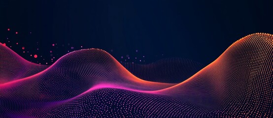 Poster - dots and weave lines on dark pastel background for cyberspace, big data, metaverse, and data transfe