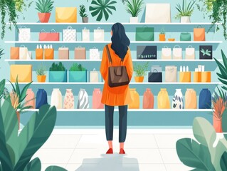 Poster - Retail marketing social media campaigns showcasing merchandise in a flat design style  Minimalist modern and stylish layout with geometric patterns textures and color composition