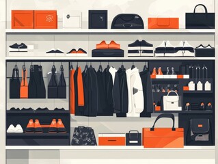 Poster - Fashionable retail display of limited edition merchandise showcased in a flat design the creative product presentation branding and visual styling for a modern contemporary commercial setting