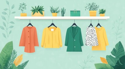 Poster - Flat design showcasing retail and sustainable fashion trends for business display highlighting concepts of eco friendly consumerism modern industry and digital marketing strategies